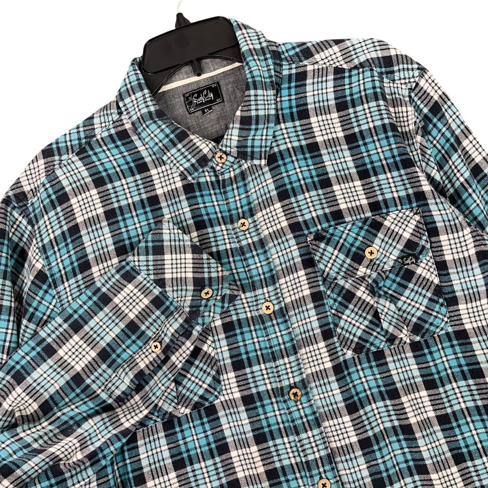 Surf City Surf Shop‎ Flannel Shirt Mens XL Plaid Grunge Skate Surf Gorpcore
